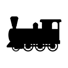 Silhouette of a classic steam locomotive train, black and white design