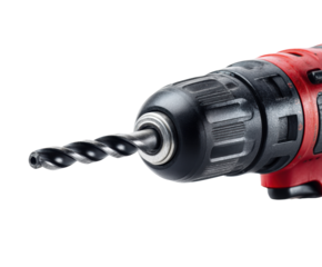 Powerful electric drill with twist drill bit for construction tasks on a transparent background, cut out
