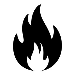 A bold, black silhouette of flickering flames, symbolizing energy, passion, and heat
