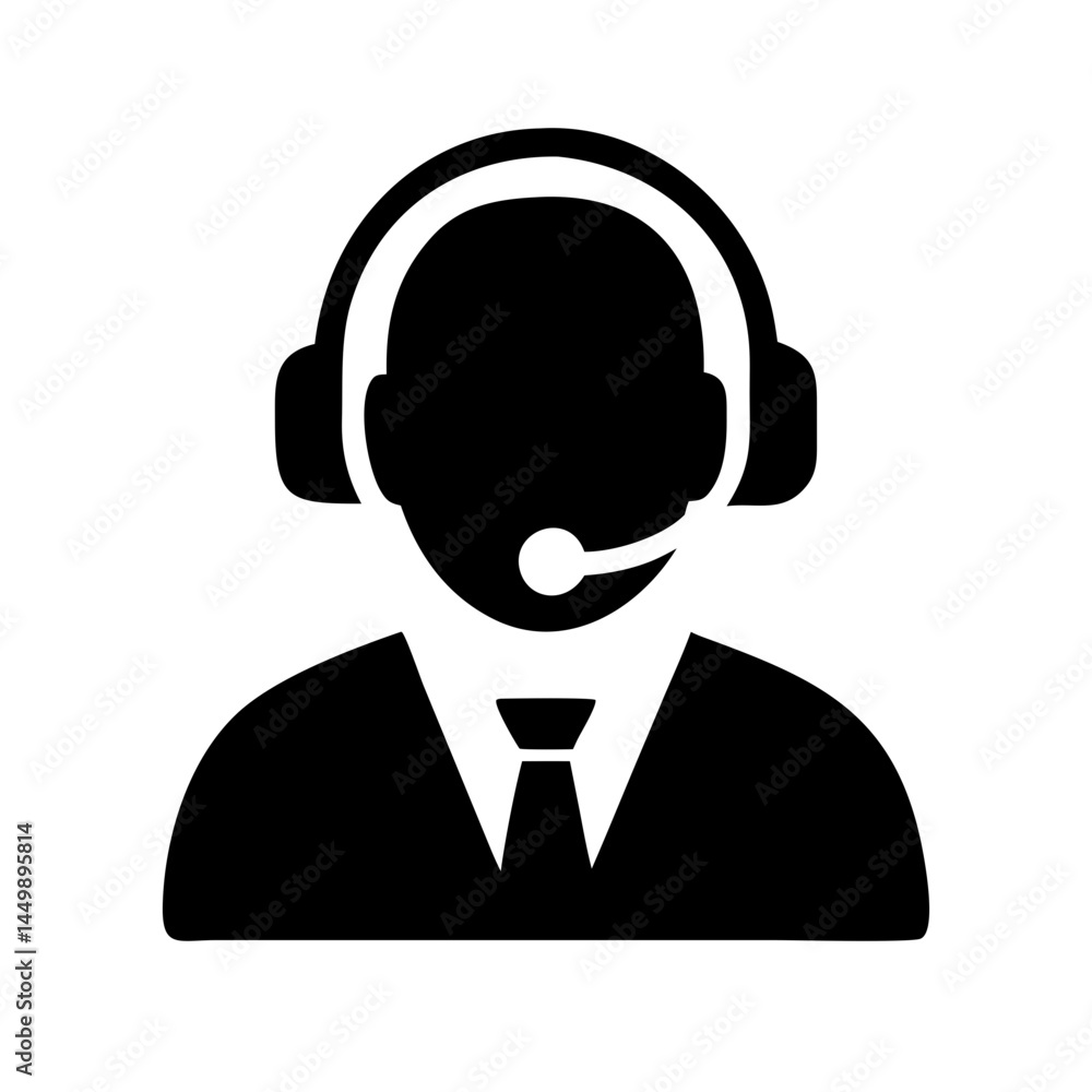 Poster support agent with headset customer service silhouette on transparent background for web and graphic