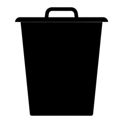A simple vector representation of a black trash can or bin icon