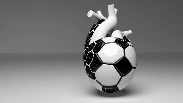 Stylized soccer ball heart pulsating with veins and arteries, representing passion, love, and unwavering dedication to the beautiful game of football