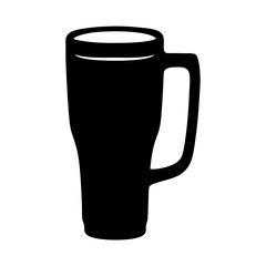 Silhouette of a large insulated travel mug with handle on white backdrop