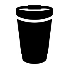 Isolated black and white illustration of reusable travel mug for hot beverages