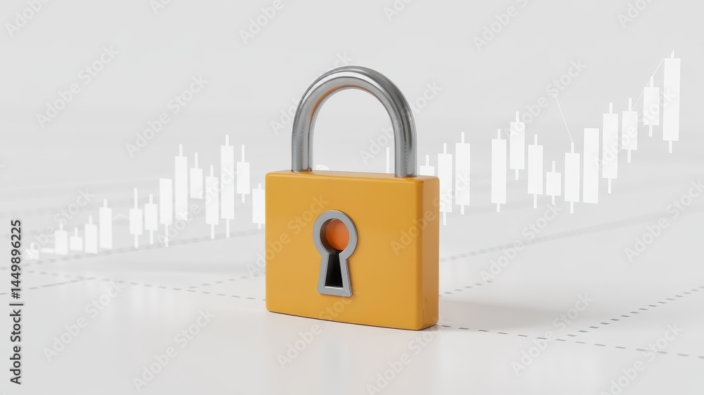 Poster secure financial data displayed with a lock icon.