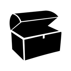 Black silhouette of an open treasure chest on a white background