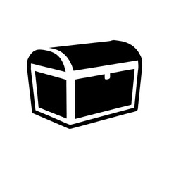A monochrome illustration of a stylized treasure chest with white outline