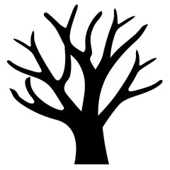 Bare Tree Silhouette with Angular Branches Against White Background Creating Contrast