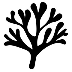 Stylized Black Silhouette of a Bushy Plant, Resembling Seaweed or Coral