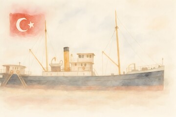 Commemoration of Ataturk, Youth and Sports Day watercolor poster design.
