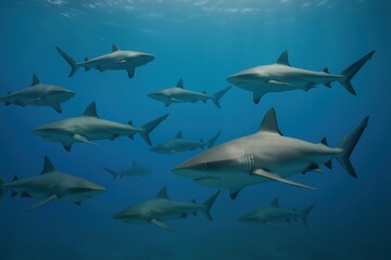Naklejka premium Sharks swimming underwater gracefully.