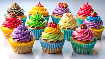 Colorful cupcakes isolated on transparent background for party dessert and sweet treats visuals