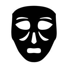 Minimalist black and white mask with an expression of serenity or sadness