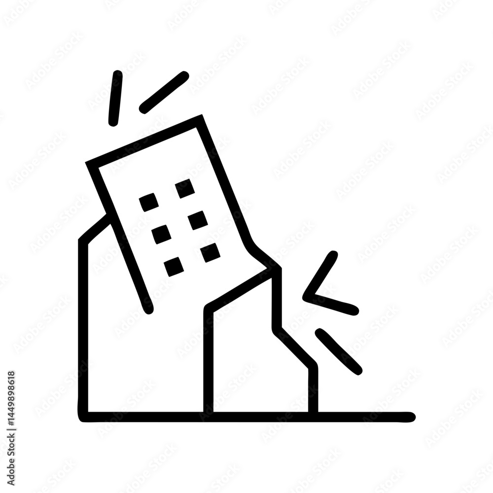 Aufkleber collapsing building earthquake on transparent background for web and graphic design