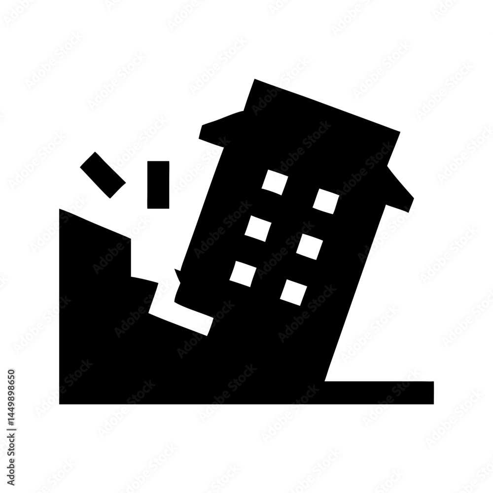 Aufkleber collapsing building earthquake silhouette on transparent background for web and graphic design
