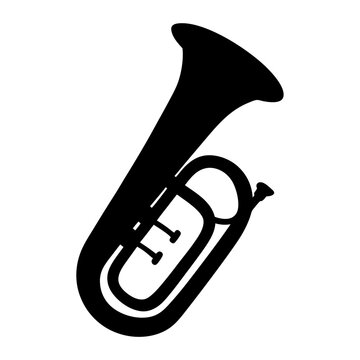 Silhouette of a sousaphone or tuba, a low brass musical instrument