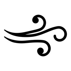 Elegant wind gust illustration in black and white featuring stylized swirls