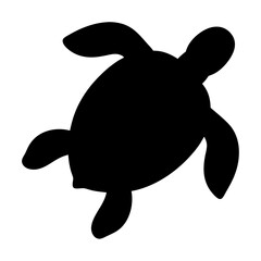 Simple black silhouette of a sea turtle on a plain white background