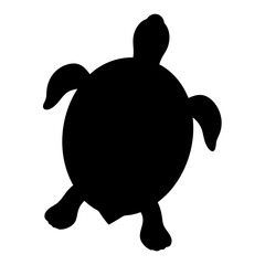 Black Silhouette of Sea Turtle Swimming Calmly in the Ocean