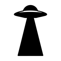 Silhouette of a UFO with Beam of Light on White Background