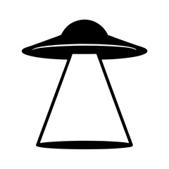 Stylized Black and White UFO with Tractor Beam Icon Illustration