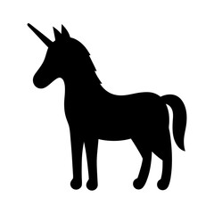 Black silhouette of a majestic unicorn standing gracefully against white background