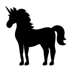 Silhouette of a standing unicorn with flowing mane and tail