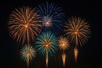 Obraz premium Vibrant fireworks illuminate night sky.
