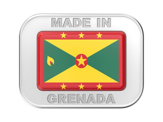 Made in Grenada, silver badge with the flag of Grenada
