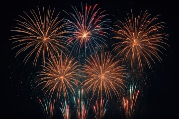 Obraz premium Vibrant fireworks illuminate night sky.