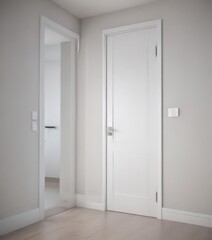 Modern white interior door, sleek handle closed ,  interior door,  minimalist