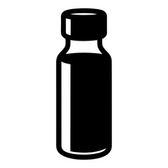 Minimalist black and white illustration of a small bottle with a cap