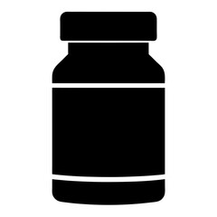 Simple black silhouette icon of a medical container or vitamin bottle