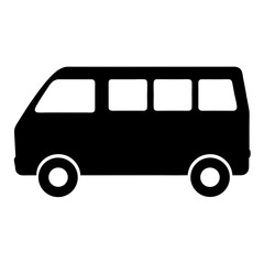 Stylized black and white illustration of a classic passenger van silhouette