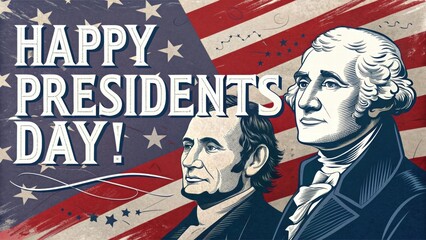 Obraz premium Happy Presidents Day featuring George Washington and Abraham Lincoln 