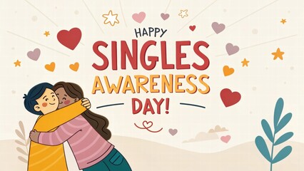Happy Singles Awareness Day with Embracing Couple Against Light Background  