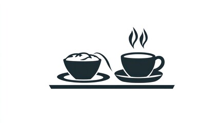 Obraz premium Simple illustration of breakfast with a bowl of food and coffee cup. Possible use in a food brochure or cookbook