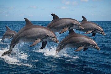 Fototapeta premium Dolphins leaping ocean waves