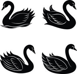 Swan swimming silhouette illustration.