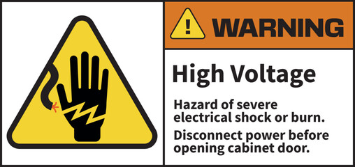 ANSI Warning Label High Voltage & Severe Electrical Hazard &ndash; Disconnect Power Before Opening