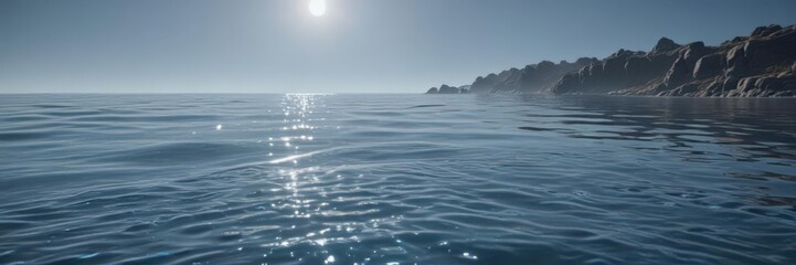 Fototapeta premium Shimmering blue water, gentle ripple, tranquil scene, wave, pond, undulating