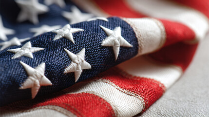 Stars and Stripes Reverie: The iconic American flag, meticulously draped, reveals a close-up view of the embroidered stars and vibrant stripes, capturing the essence of patriotism and national pride.