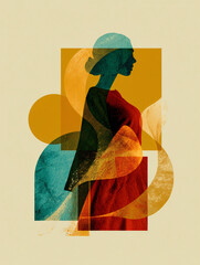 Abstract Silhouette of Woman: A woman's profile is captured in a striking abstract silhouette, layered over geometric shapes, creating a unique artistic composition. Capturing elegance, and mystery.