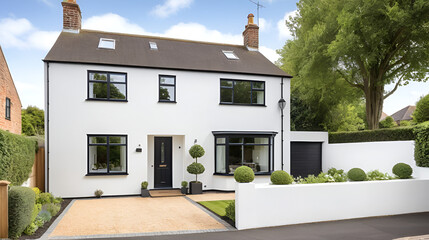 Recently transformed, this charming UK abode boasts a contemporary exterior, featuring clean white render, sharp