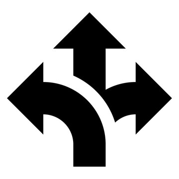 Three Arrow Directions Icon &ndash;  Arrows Pointing in Different Paths. represents choice, decision-making, multiple paths, navigation, or divergence. Vector concept.