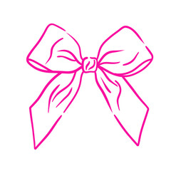 Hand drawn line vintage girly decor. Aesthetic elegant girly pink bow. Coquette bow. Trendy element for Valentine and wedding, christmas.