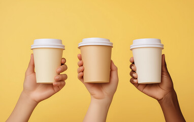 Coffee cup mockup. Paper tea cup take away, coffee to go. Packaging mug mockup, minimal branding design project. Template takeout cup, take away paper glass. Mockup template kraft coffee tea mug
