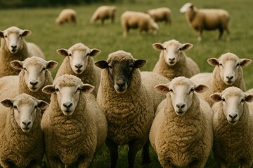 Flock of sheep grazing peacefully.