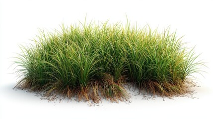 A clump of lush green grass with hints of yellow. Isolated on white