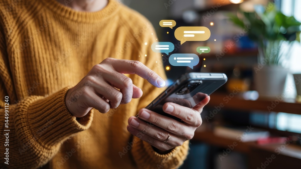 Poster close-up view of a person interacting with a smartphone.